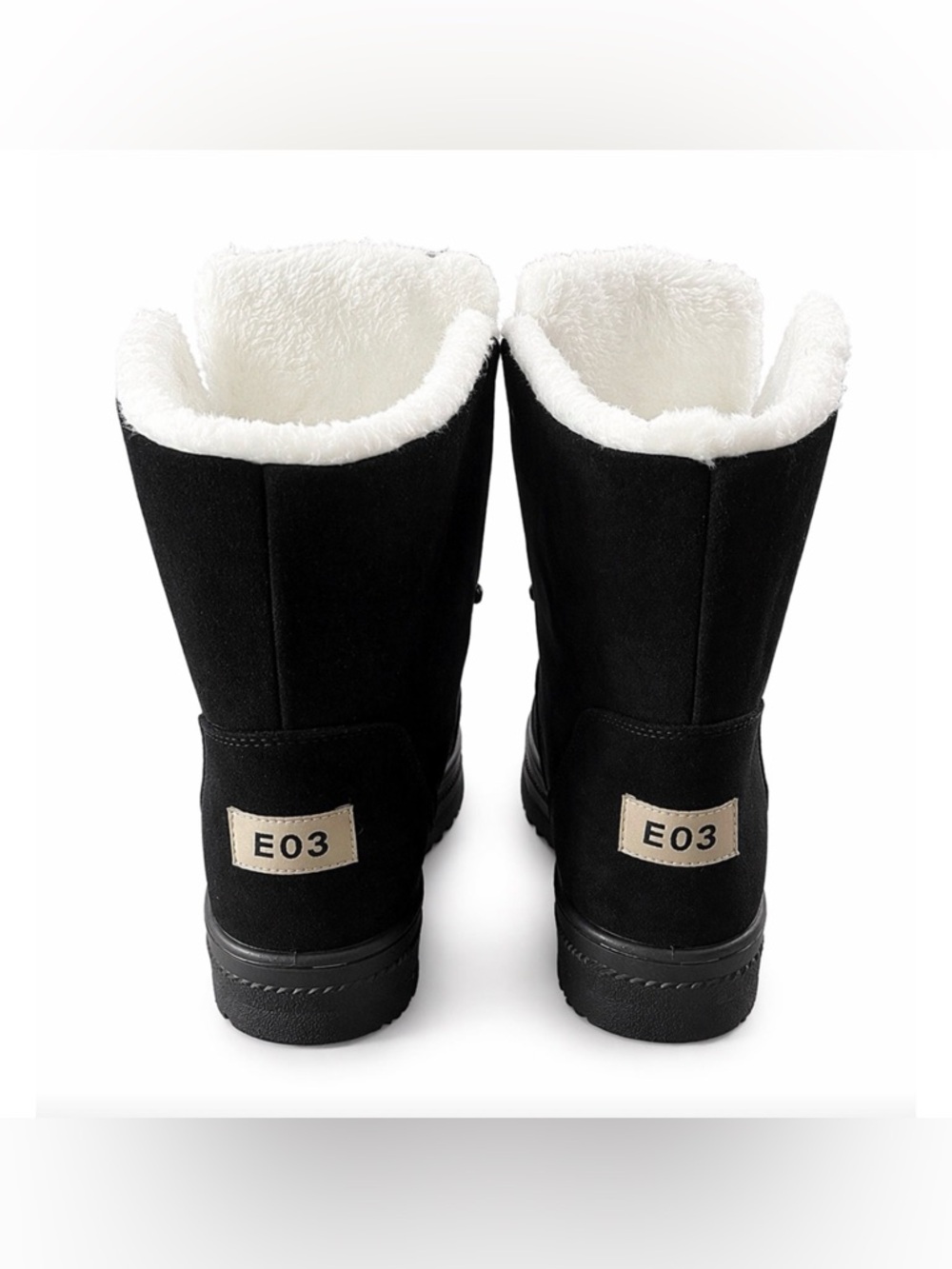 Women's Black Lace-Up Faux Suede Boots with Sherpa Lining - Picture 2 of 3